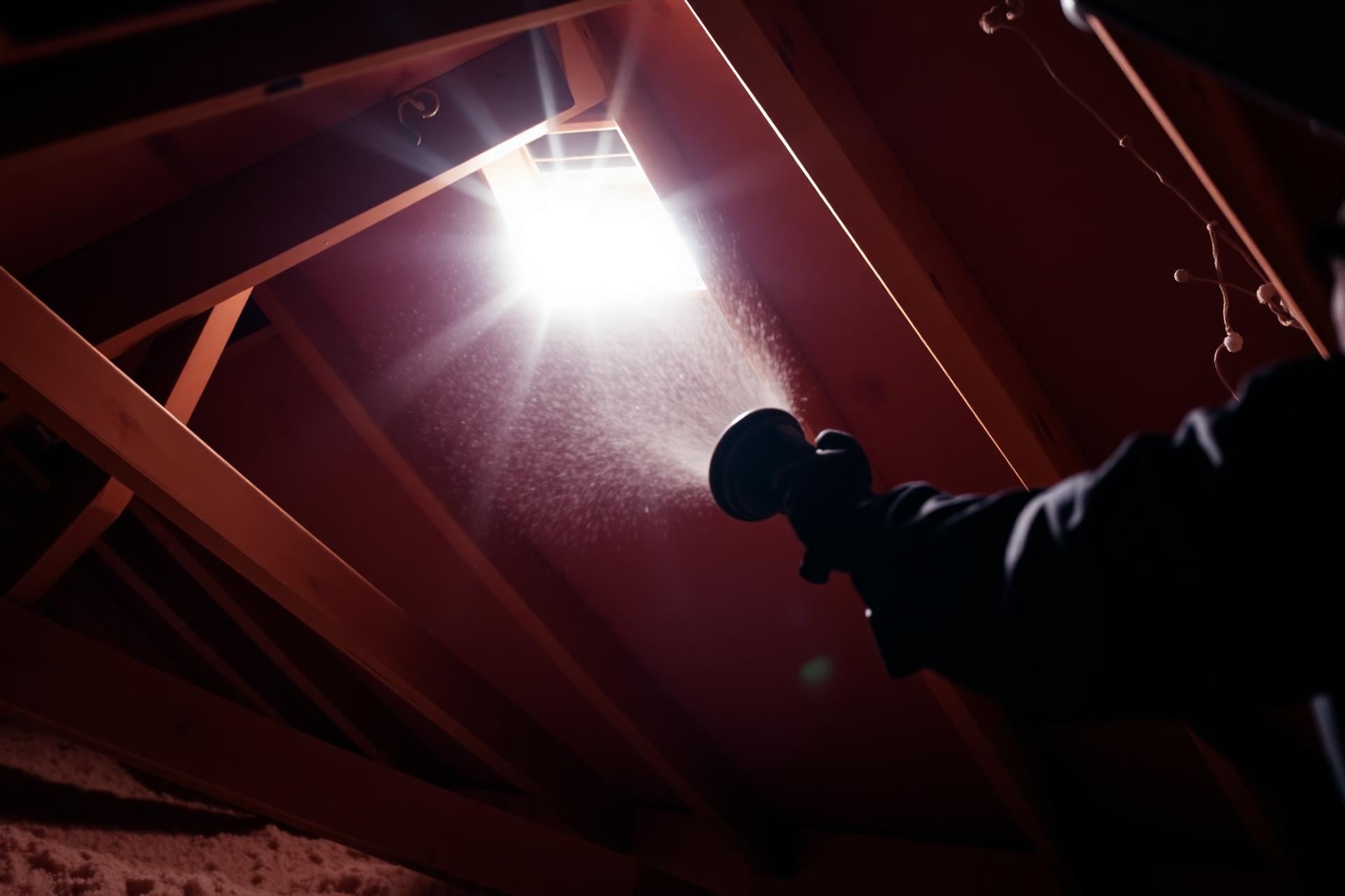 Spray foam insulation being professionally installed in a Denver residential attic